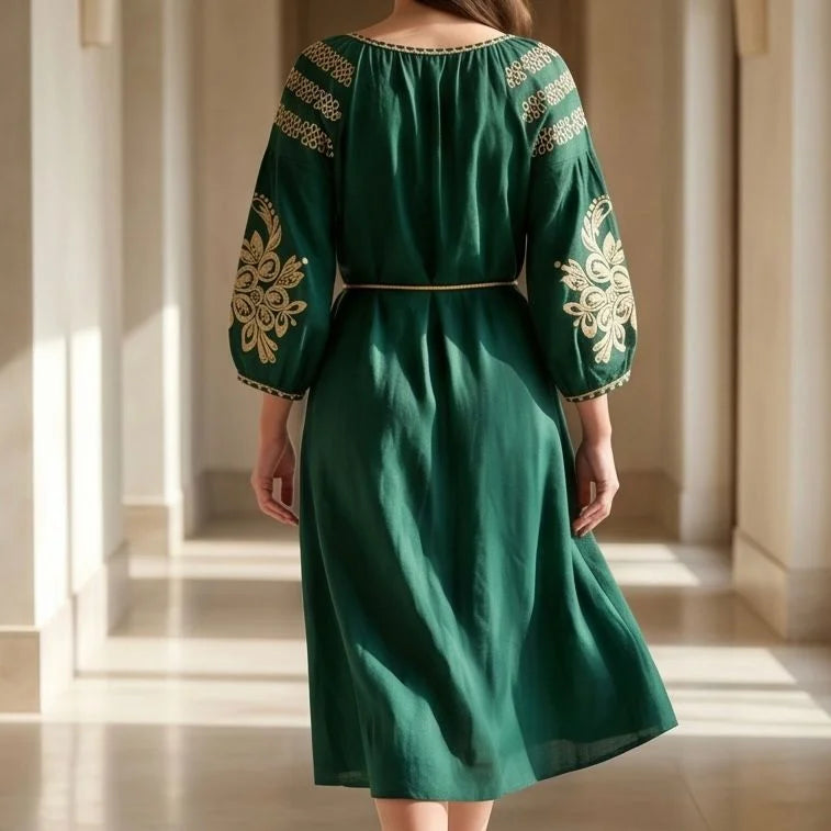 Rochie tip ie traditionala - Olivia verde 02