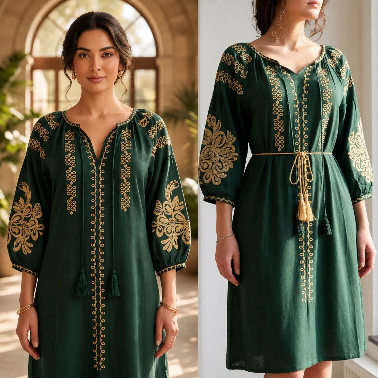 Rochie tip ie traditionala - Olivia verde 02