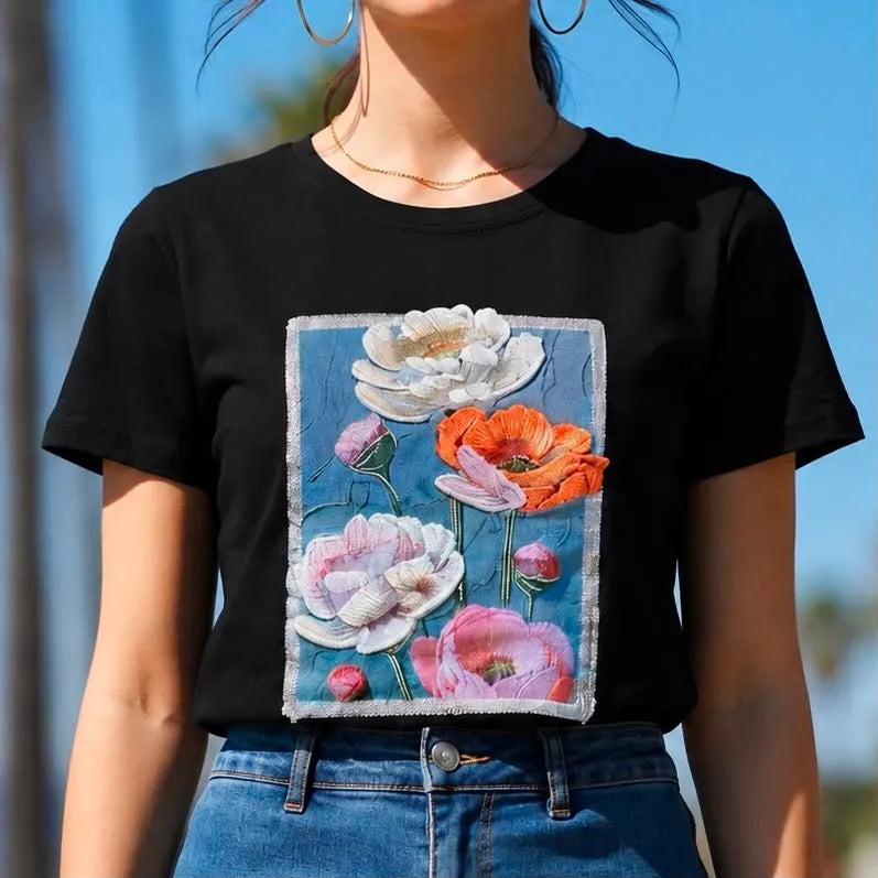 Tricou cu imprimeu cu floral 3D - Andra alb/roz/portocaliu 05