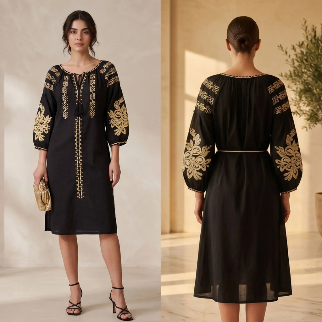 Rochie tip ie traditionala - Olivia negru 01