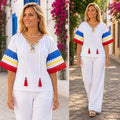 IE Nationala alba din panza de casa cu maneca scurta - Tricolor 03