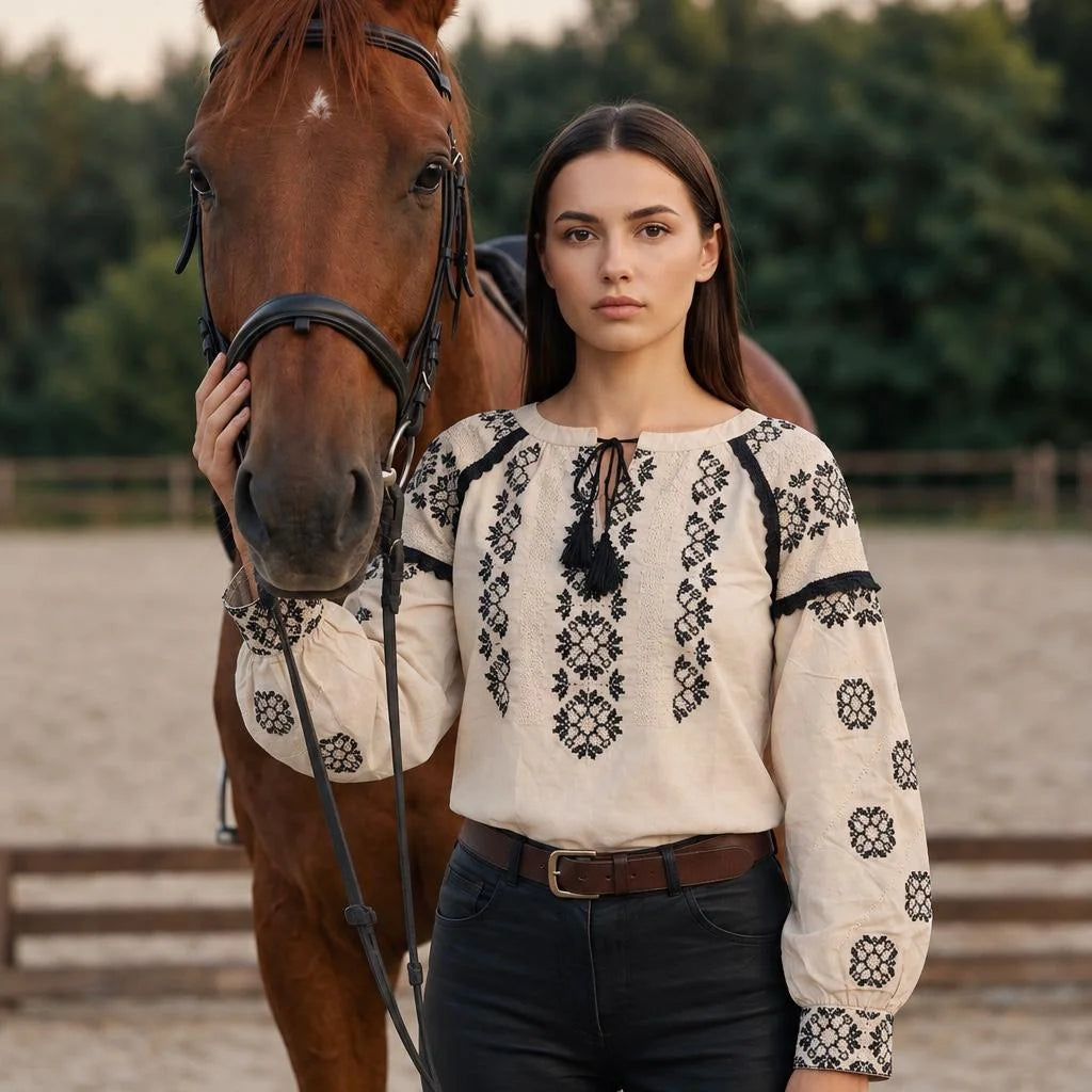 IE Nationala cu broderie florala - Valentina crem