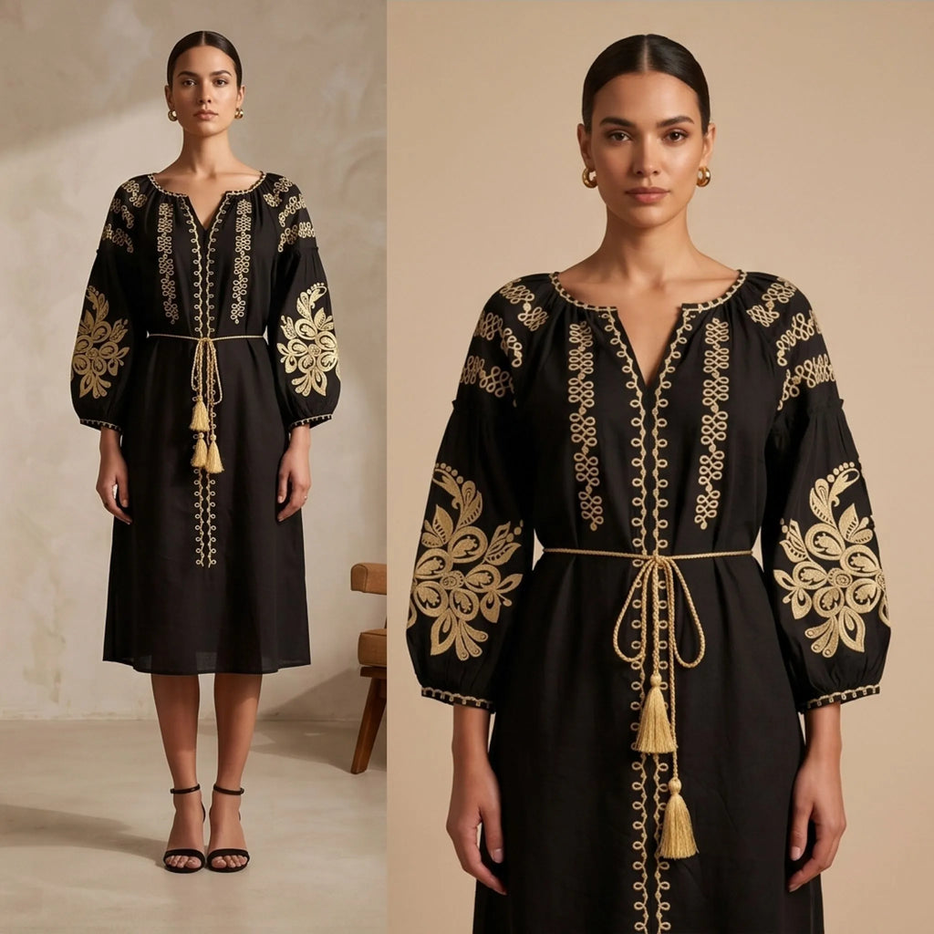 Rochie tip ie traditionala - Olivia negru 01