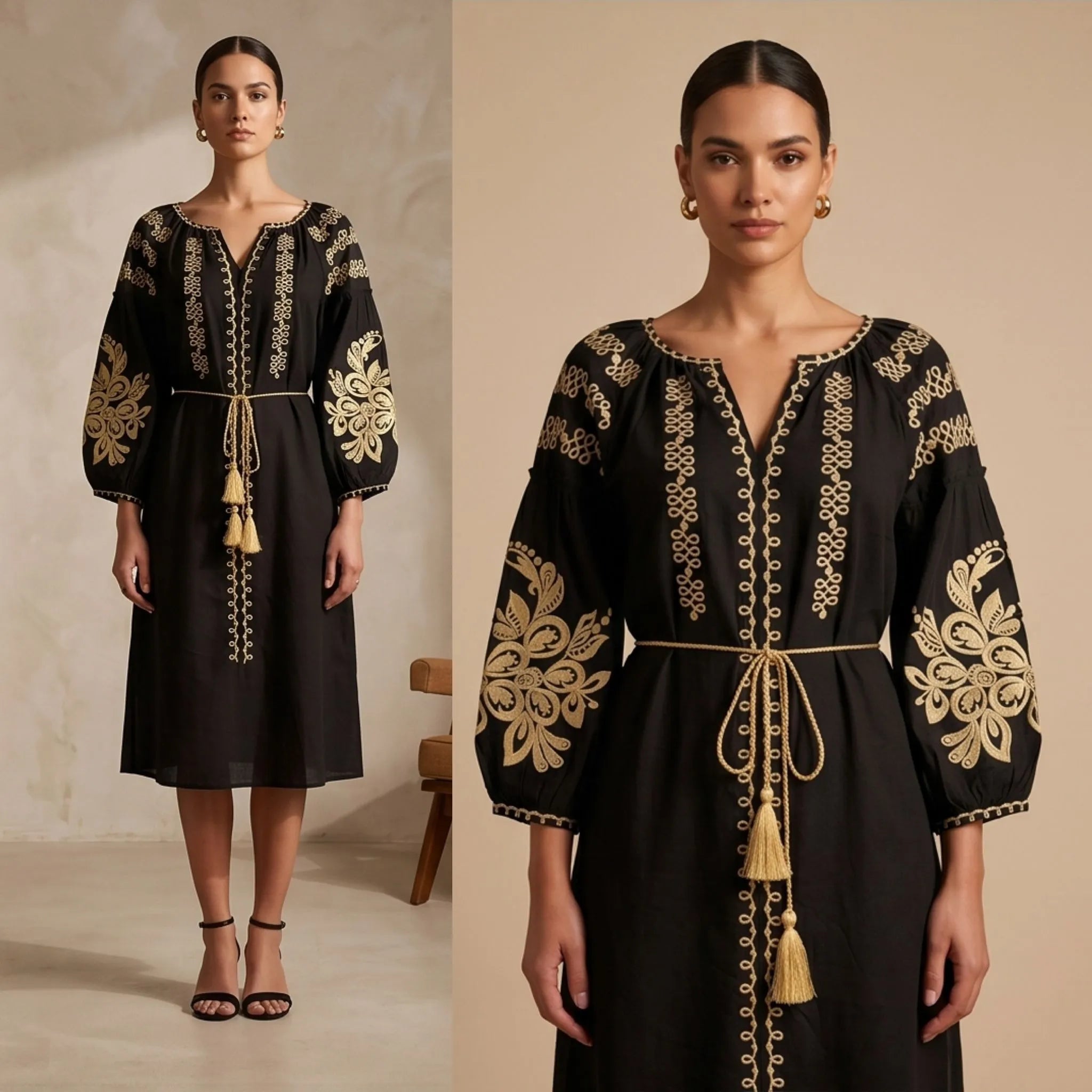 Rochie tip ie traditionala - Olivia negru 01