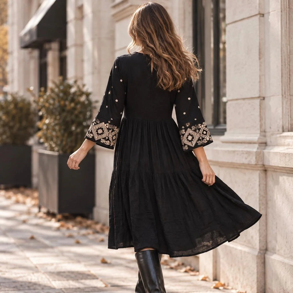 Rochie Traditionala tip ie brodata - Adina negru 03