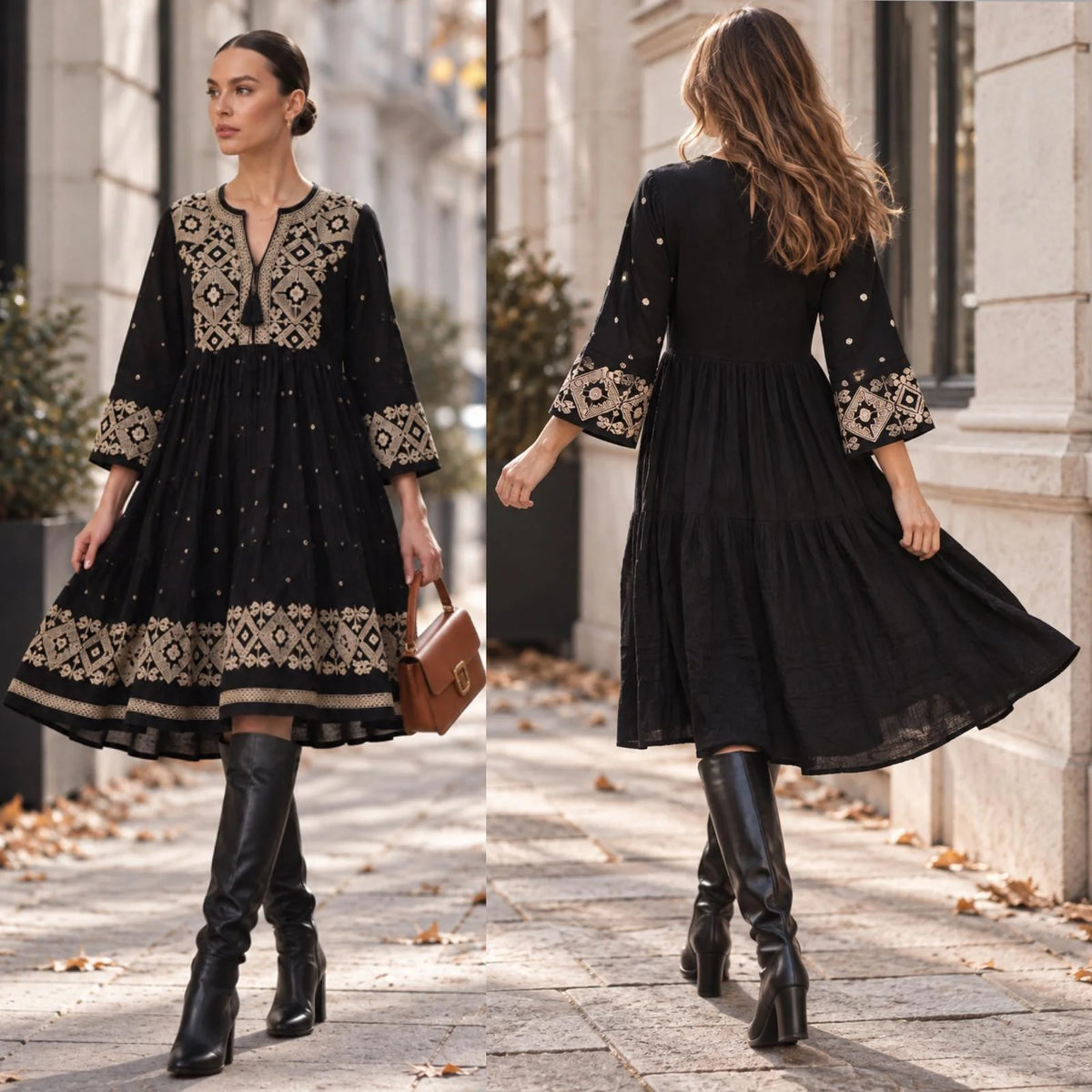 Rochie Traditionala tip ie brodata - Adina negru 03