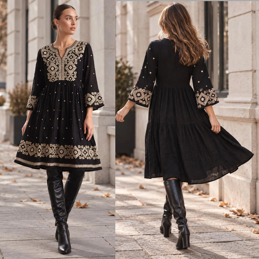 Rochie Traditionala tip ie brodata - Adina negru 03