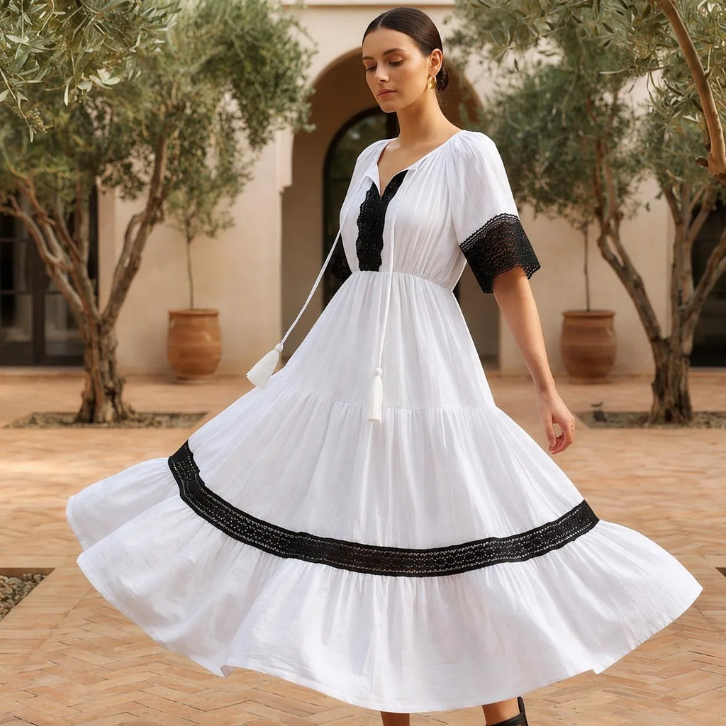 Rochie Nationala alba din panza topita, cu maneca scurta - Elena 02