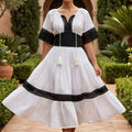 Rochie Nationala alba din panza topita, cu maneca scurta - Elena 02