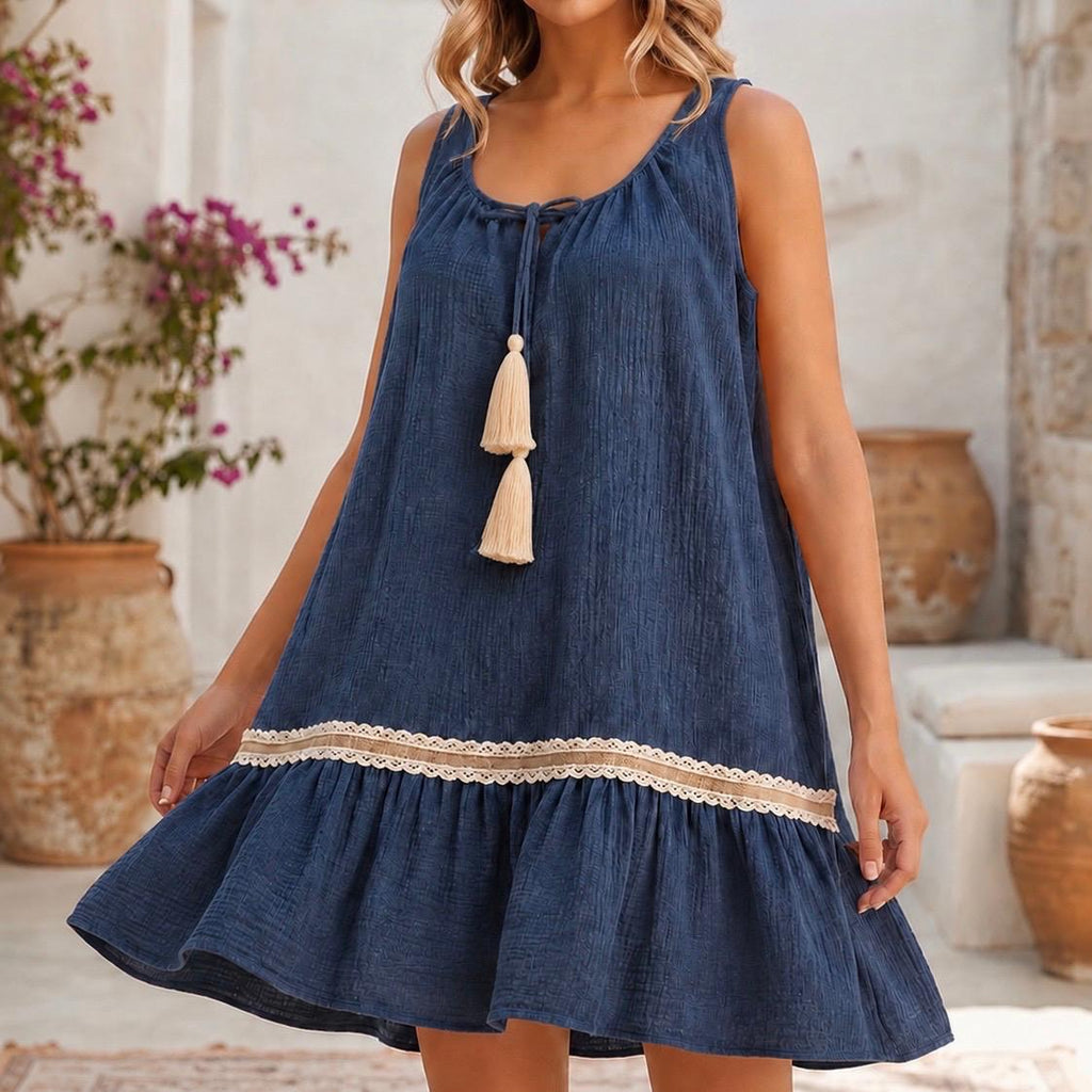 Rochie crem din panza topita cu volan - Carla