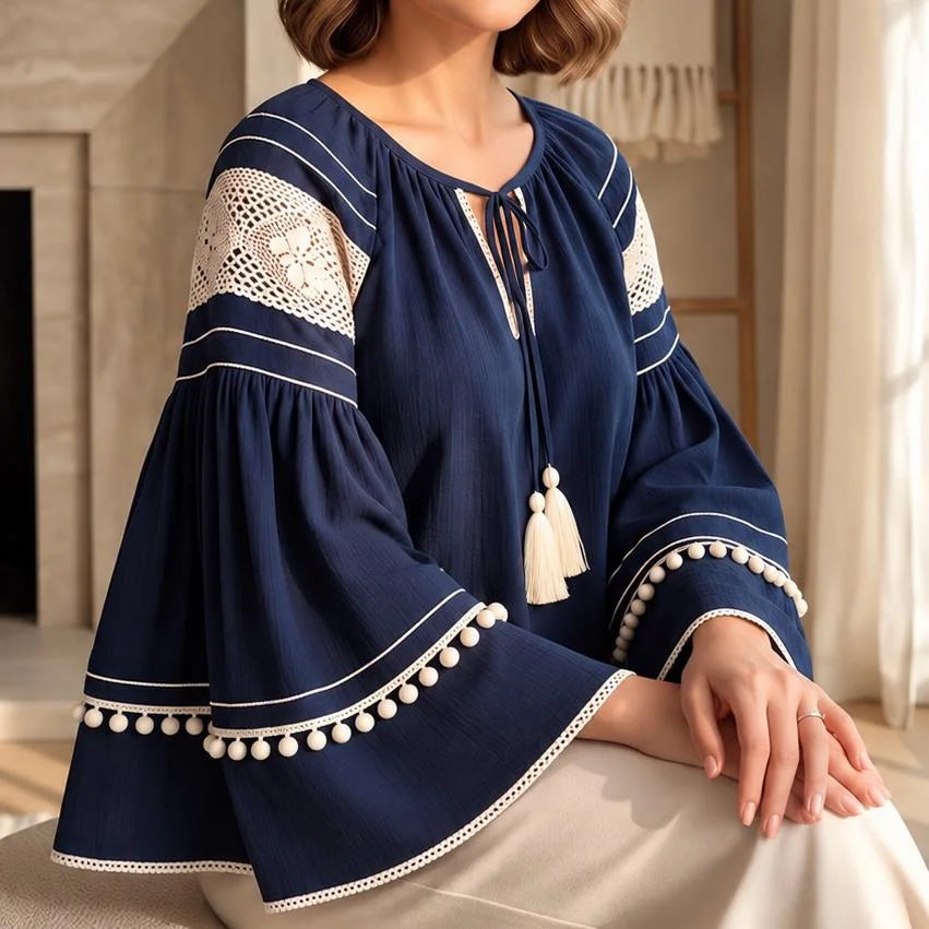 IE Nationala bleumarin, din panza de bumbac cu maneci evazate - Alina 02