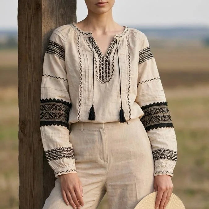 IE Nationala crem cu broderie geometrica - Anca