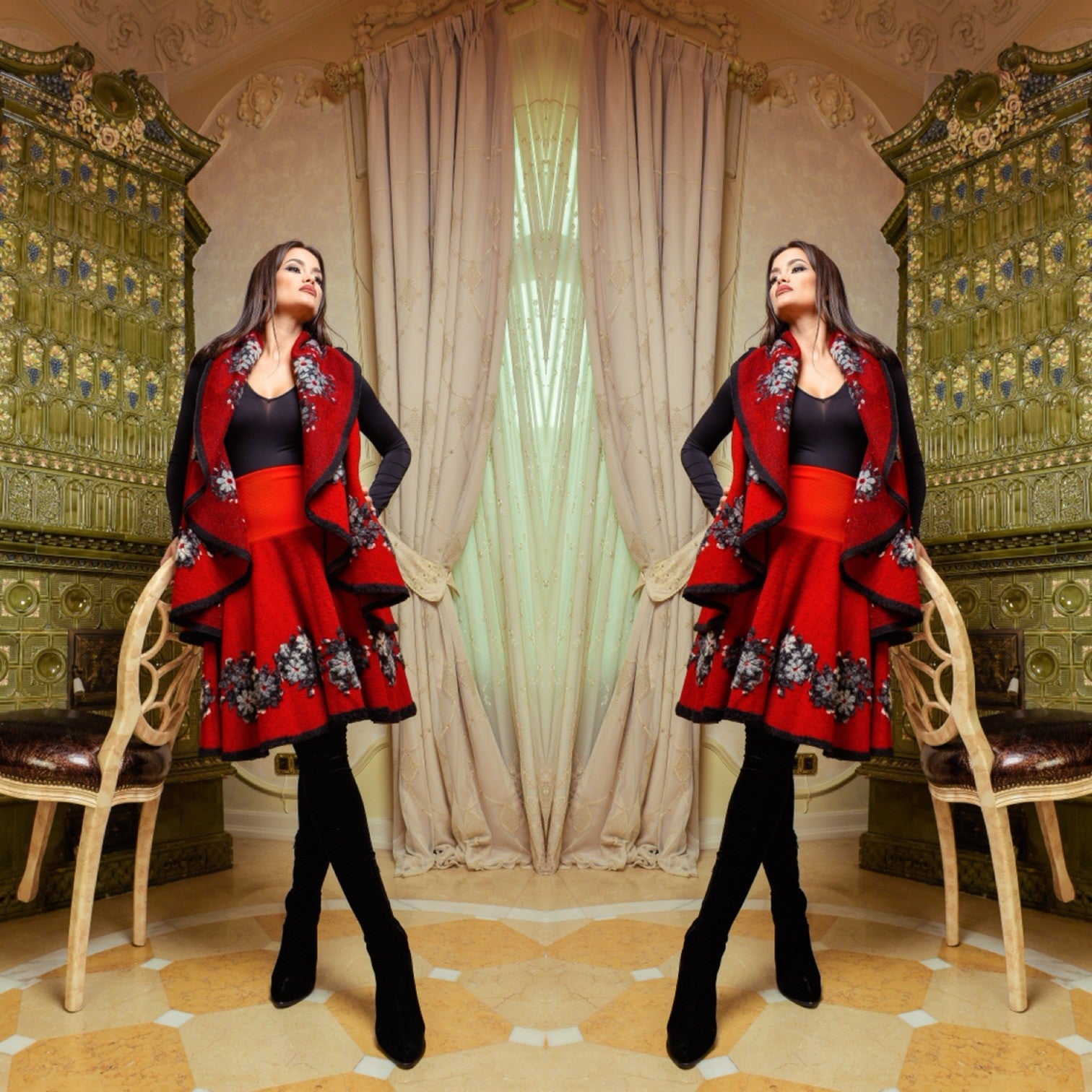 Set compus din vesta si fusta din lana - rosu