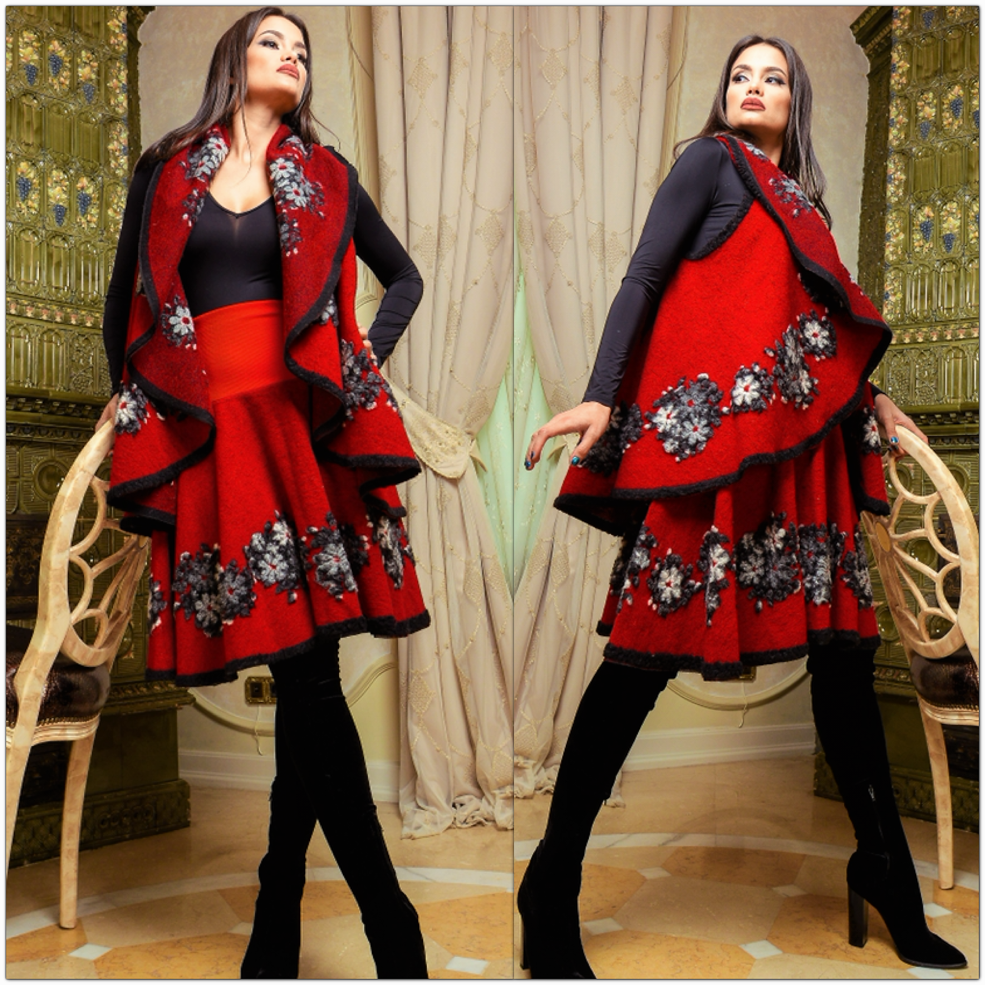 Set compus din vesta si fusta din lana - rosu