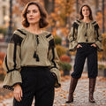IE Nationala kaki din panza de bumbac cu maneci clopot si dantela crosetata - Valeria 08