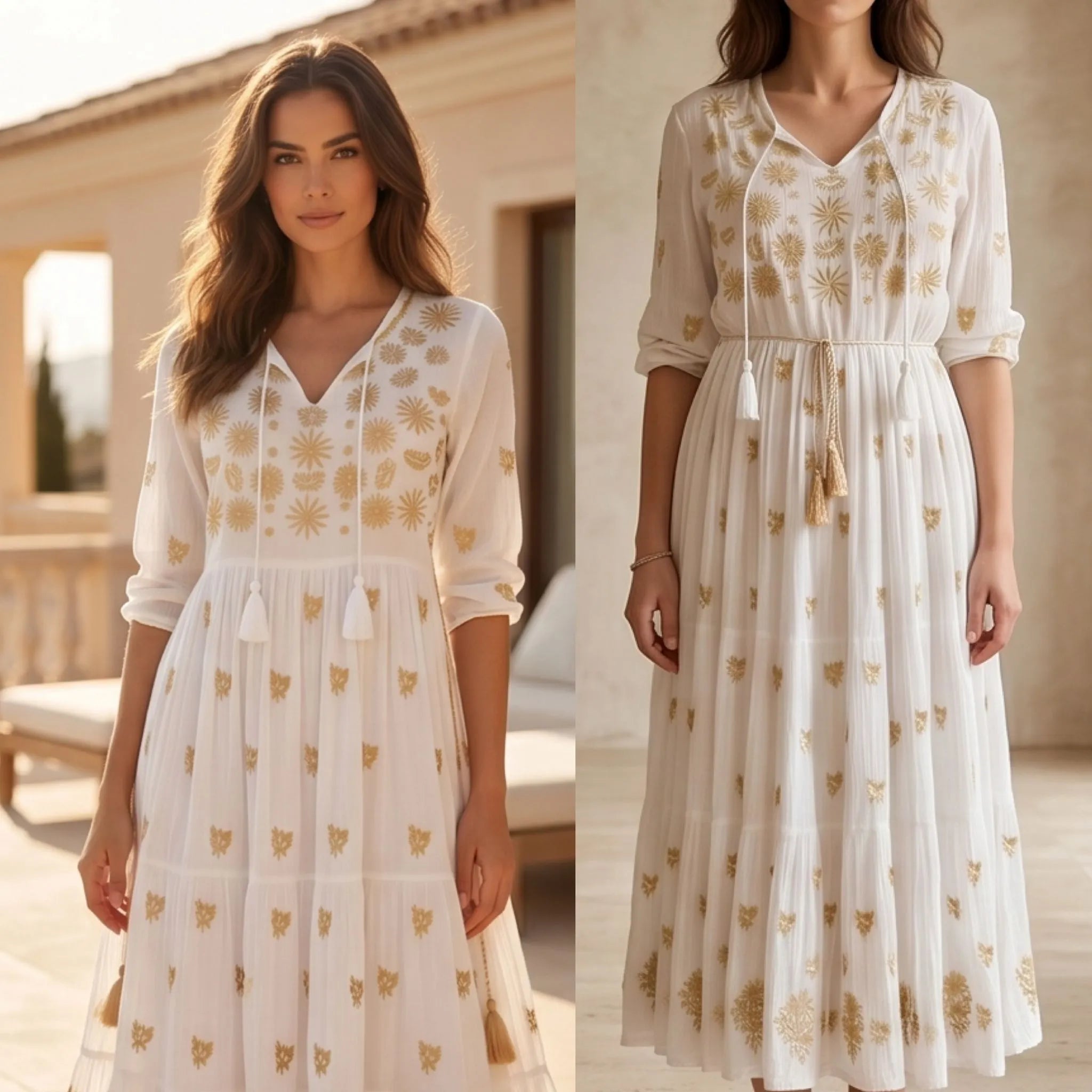Rochie lunga tip ie traditionala - Ioana alb