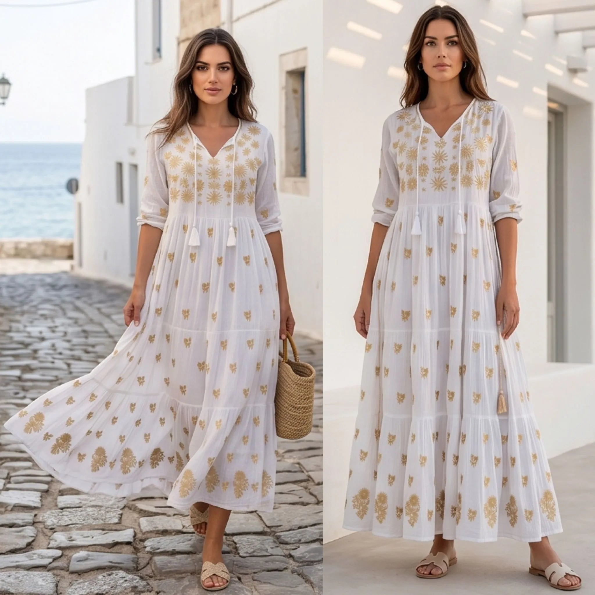 Rochie lunga tip ie traditionala - Ioana alb