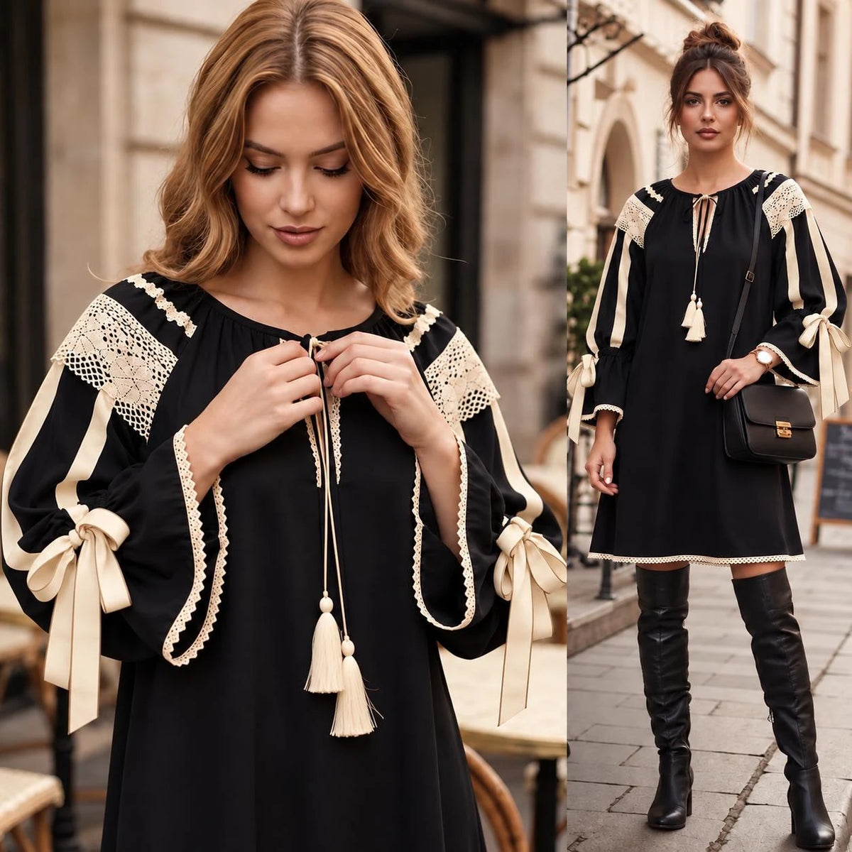 Rochie tip IE Traditionala din in topit negru – Valeria 02