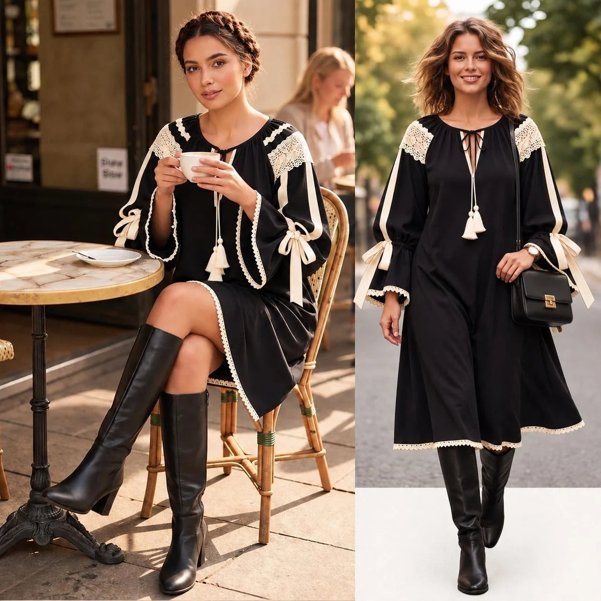 Rochie tip IE Traditionala din in topit negru – Valeria 02