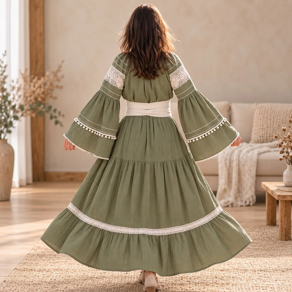 Rochie Nationala tip IE Traditionala cu dantela crem - Alina kaki 01