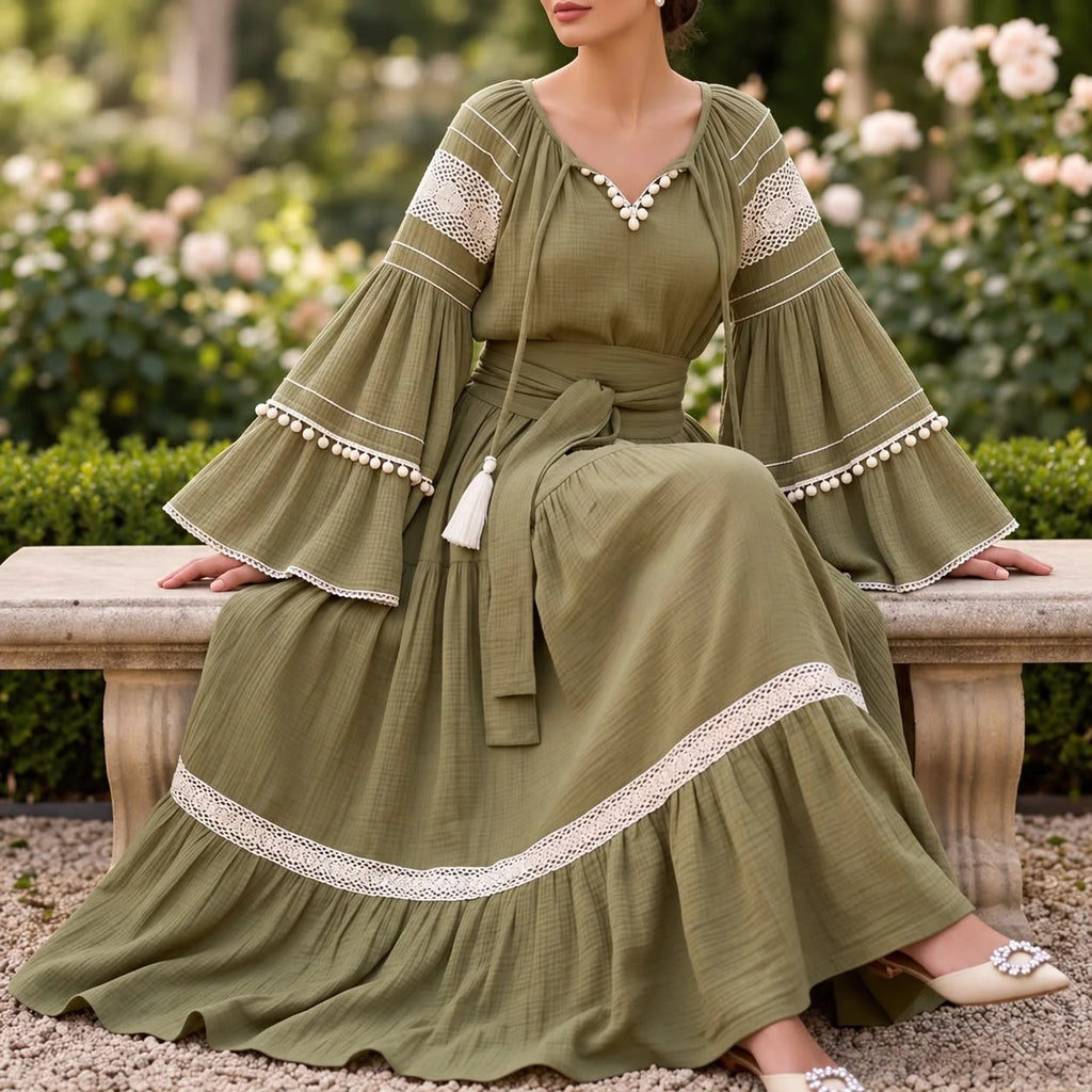 Rochie Nationala tip IE Traditionala cu dantela crem - Alina kaki 01