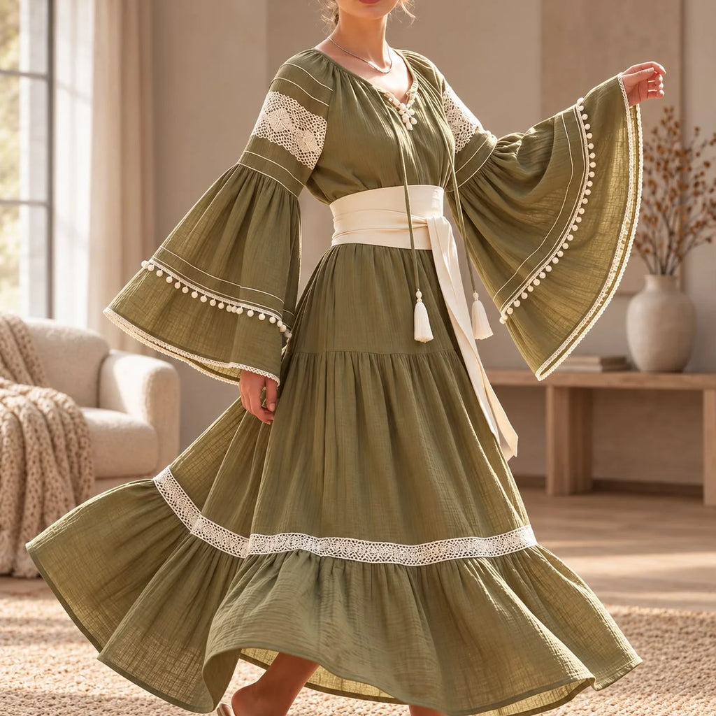 Rochie Nationala tip IE Traditionala cu dantela crem - Alina kaki 01