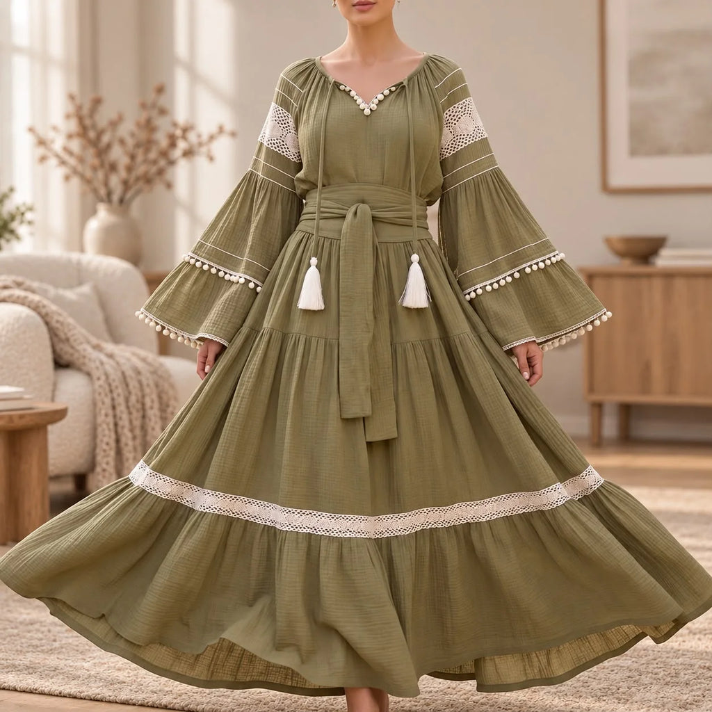 Rochie Nationala tip IE Traditionala cu dantela crem - Alina kaki 01