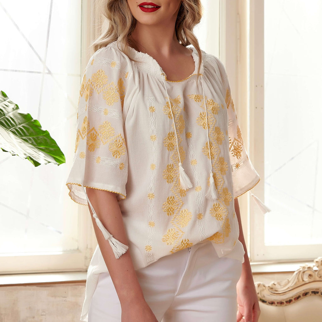 IE Traditionala cusuta cu matase - Bianca auriu 03