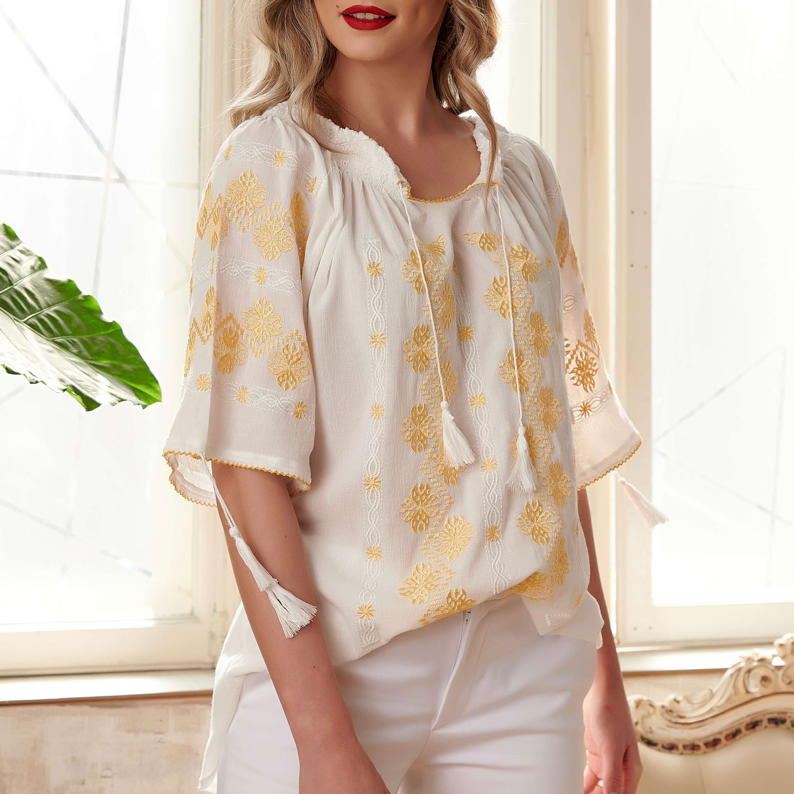 IE Traditionala cusuta cu matase - Bianca auriu 03