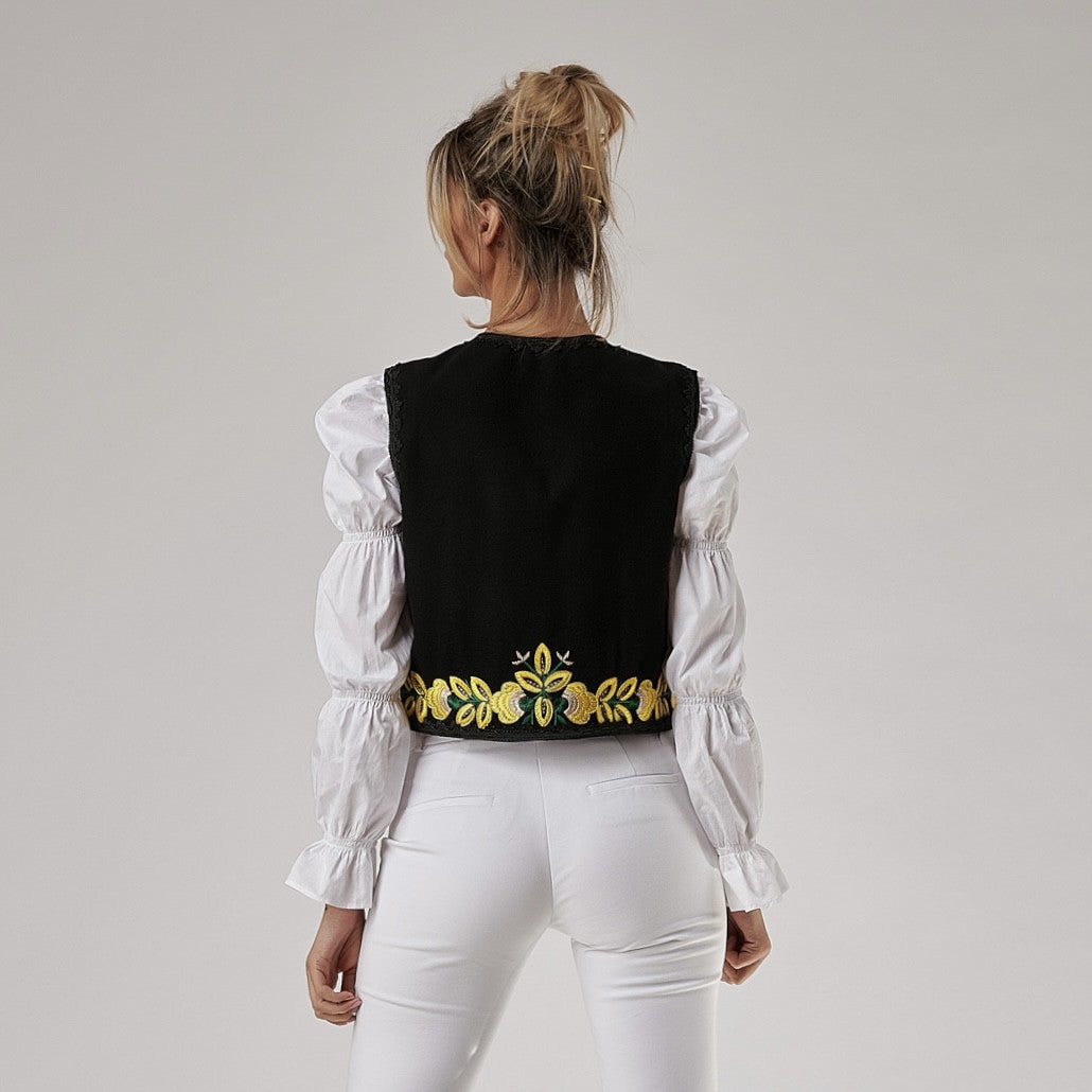 Vesta Traditionala neagra din stofa brodata - Silvia