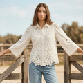 Camasa bej din bumbac cu broderie - Raluca