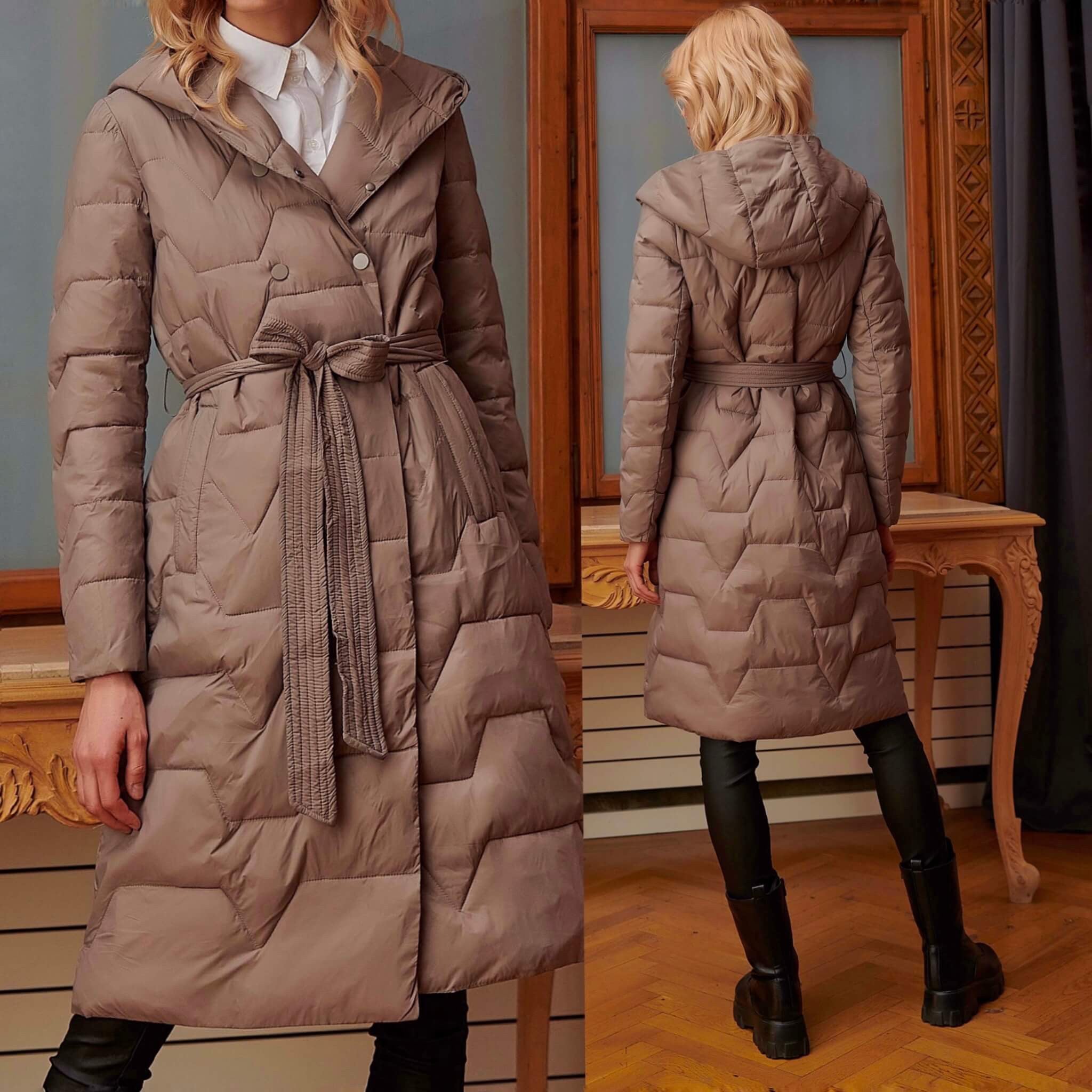 Geaca maro lunga cu cordon in talie - Iulia 01