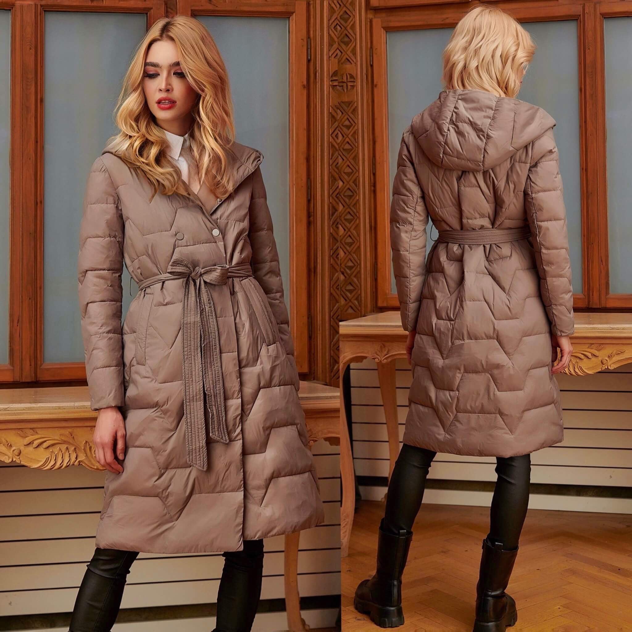 Geaca maro lunga cu cordon in talie - Iulia 01