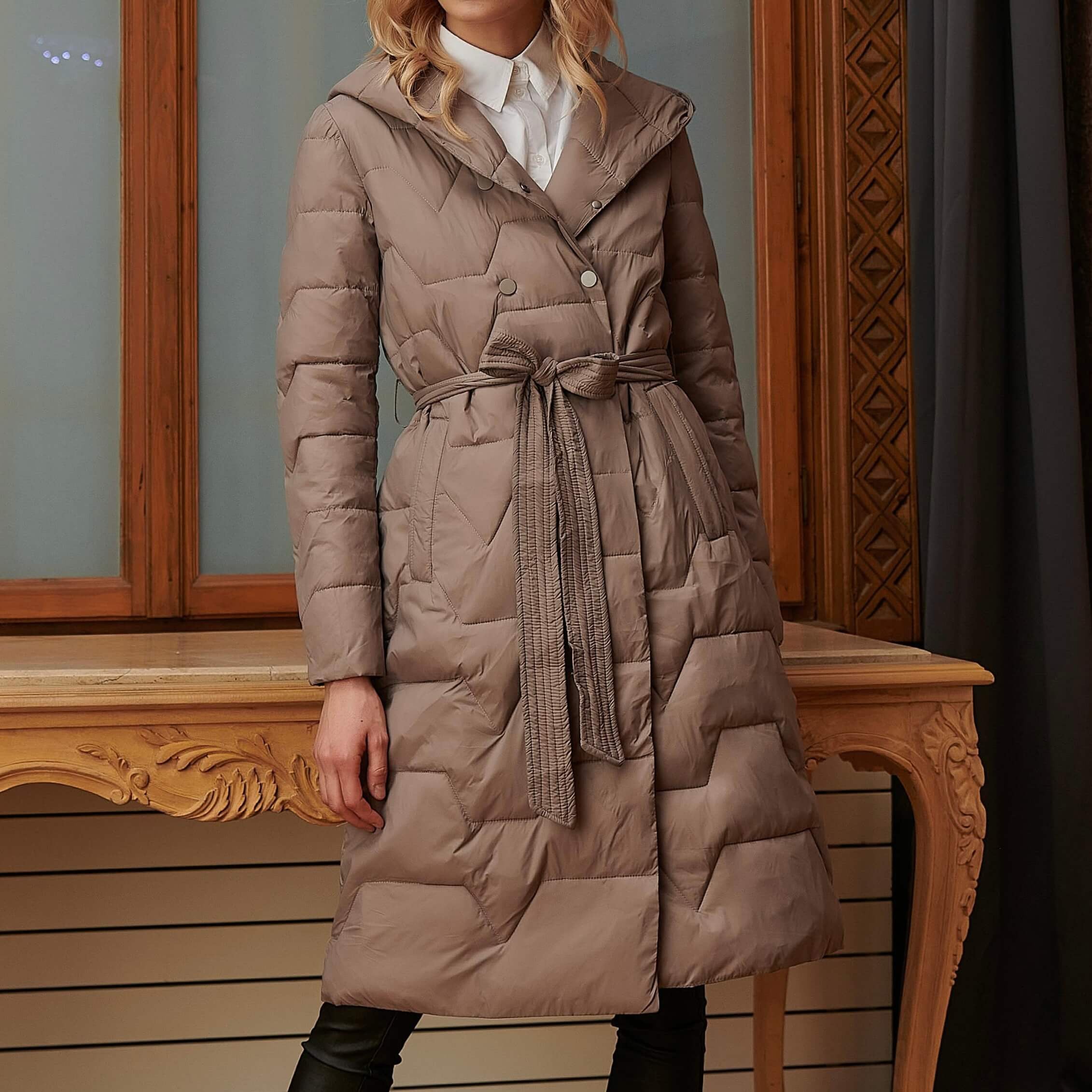 Geaca maro lunga cu cordon in talie - Iulia 01