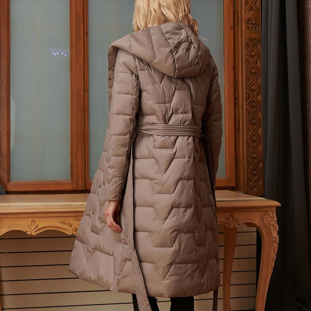 Geaca maro lunga cu cordon in talie - Iulia 01