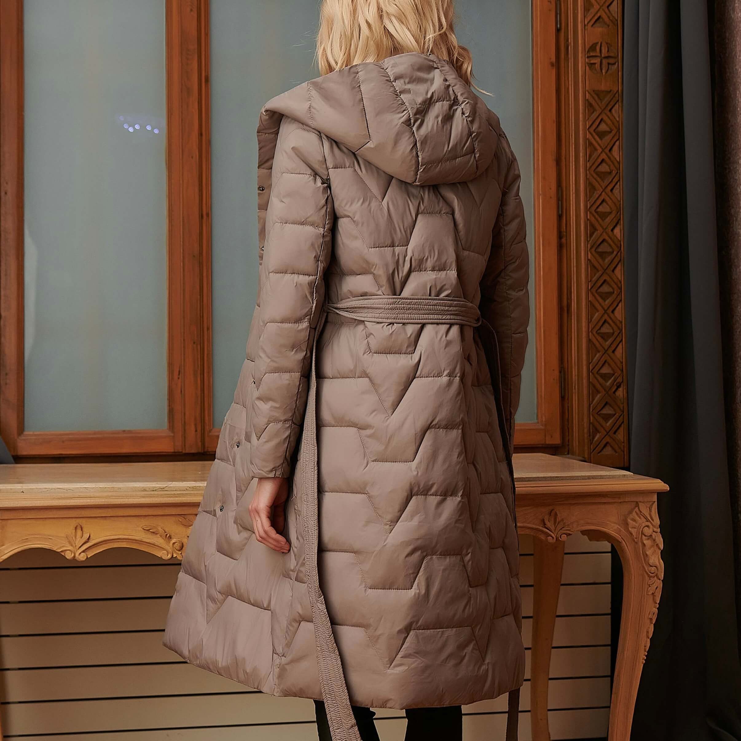 Geaca maro lunga cu cordon in talie - Iulia 01