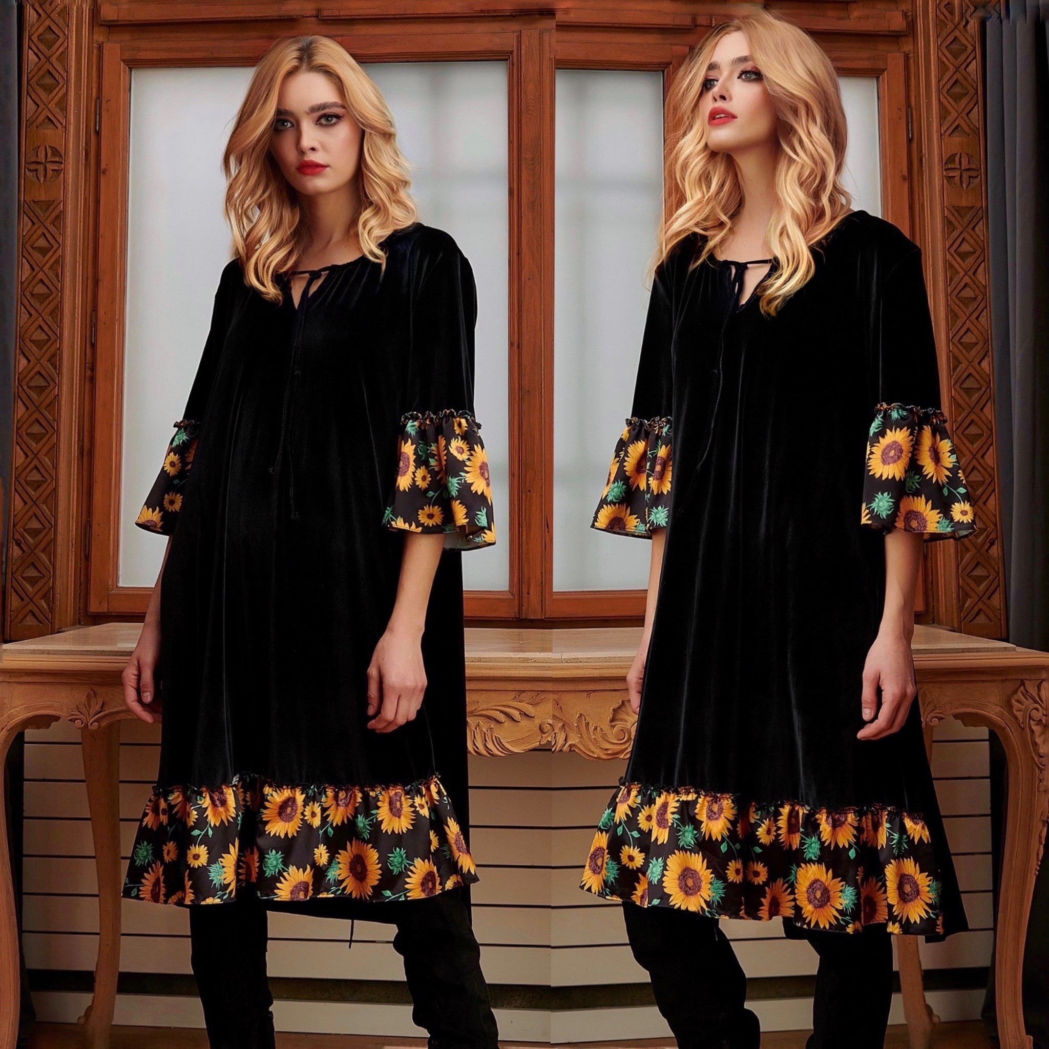 Rochie din catifea neagra - Floarea Soarelui