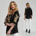 Bluza brodata neagra cu flori aurii - Lavinia 05