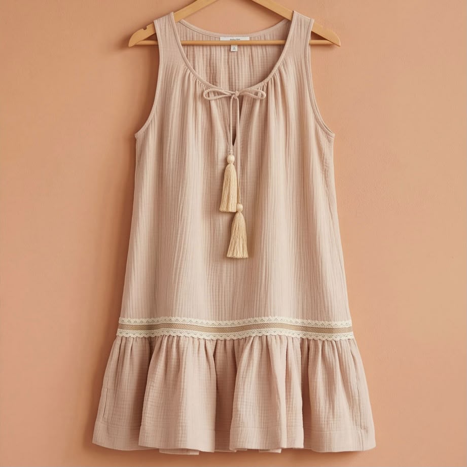 Rochie crem din panza topita cu volan - Carla