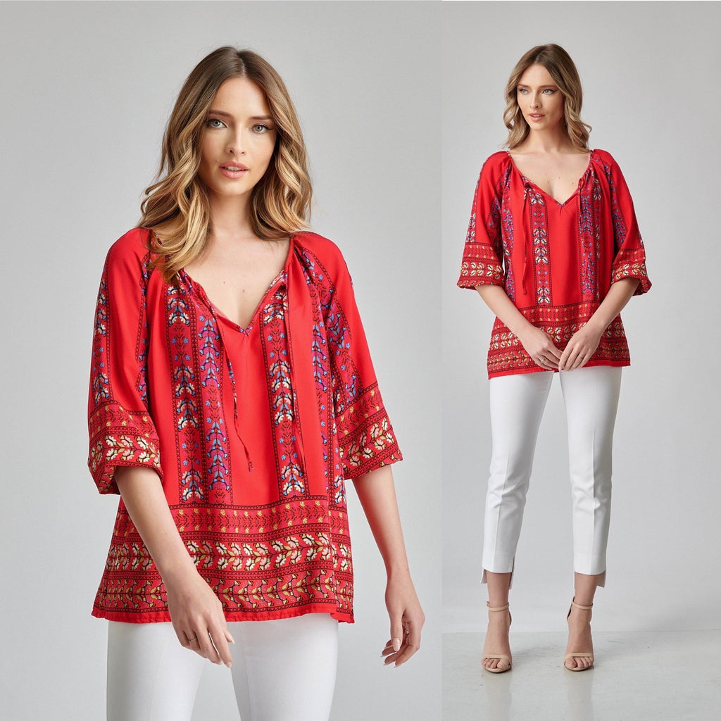 Bluza vaporoasa rosie cu imprimeu - Sorana 01