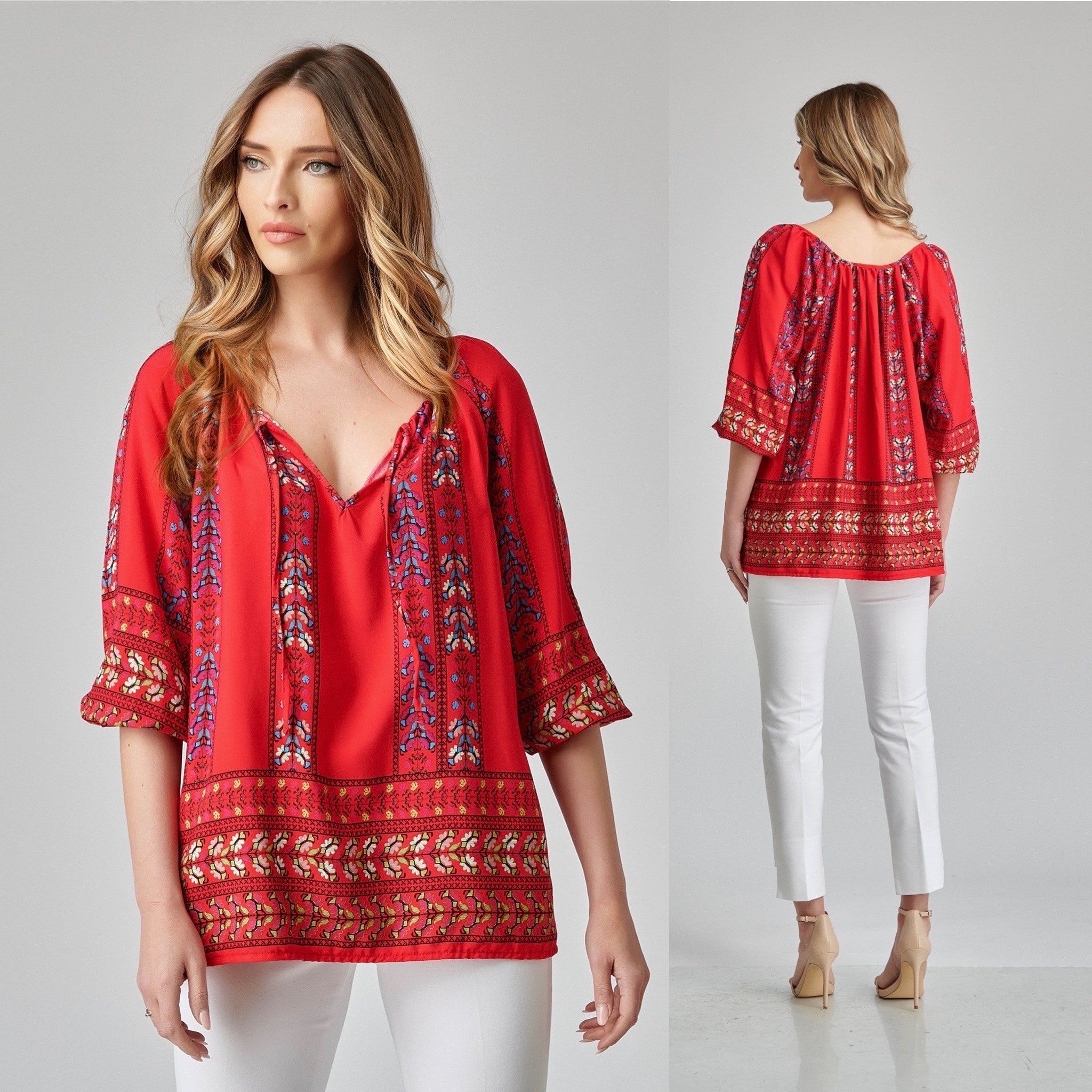 Bluza vaporoasa rosie cu imprimeu - Sorana 01