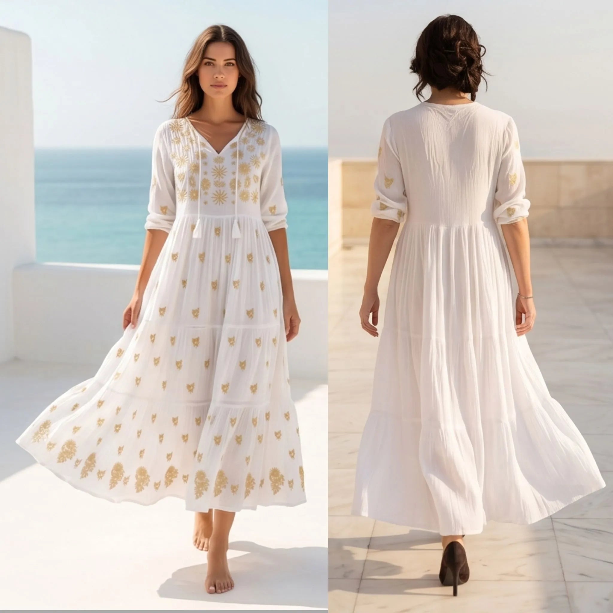 Rochie lunga tip ie traditionala - Ioana alb