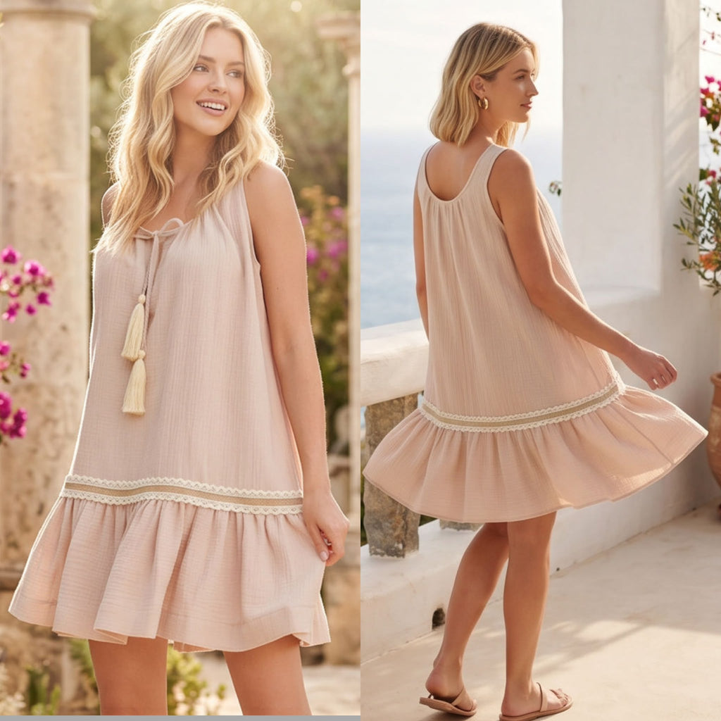 Rochie crem din panza topita cu volan - Carla