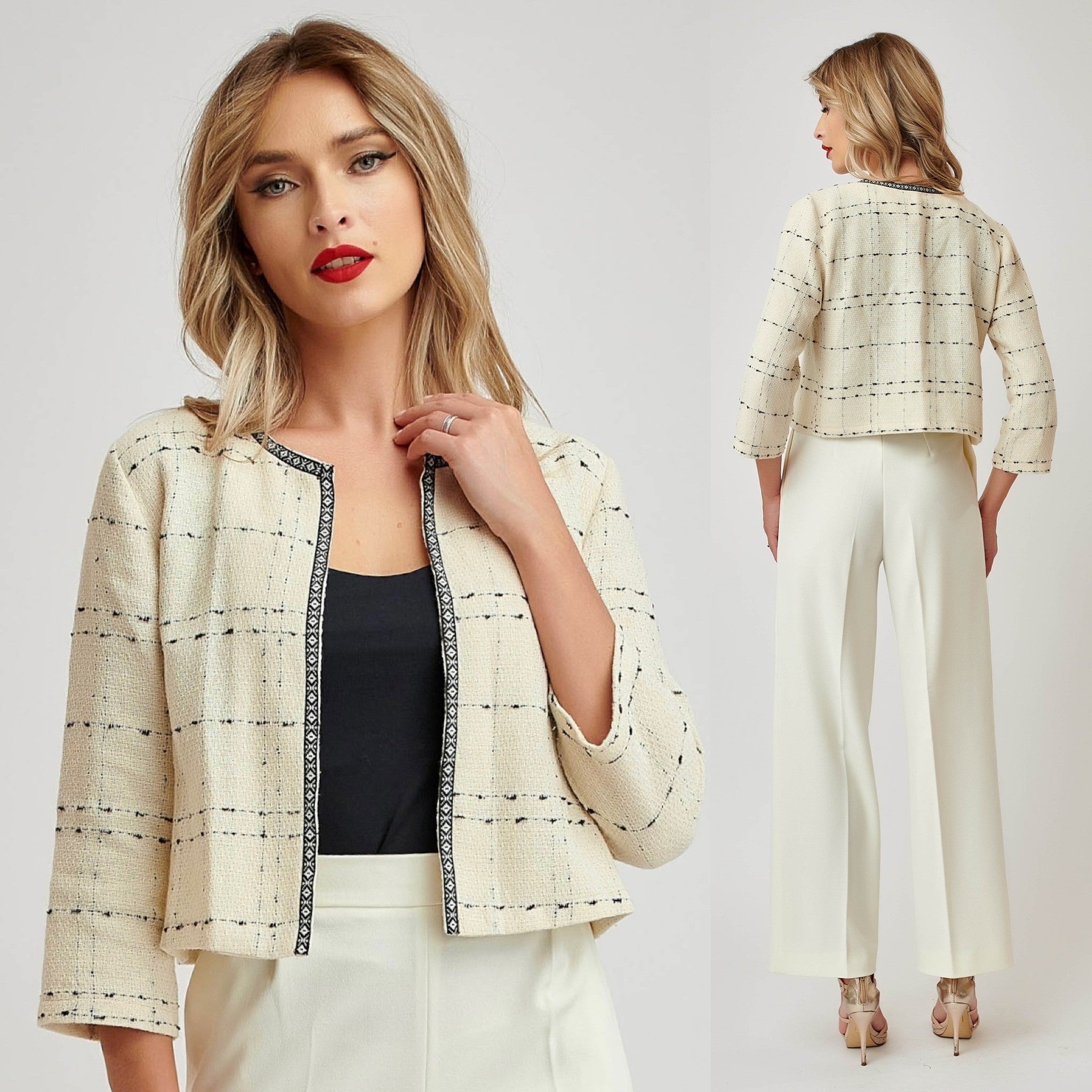 Sacou ivory cu model tesut traditional - Eva