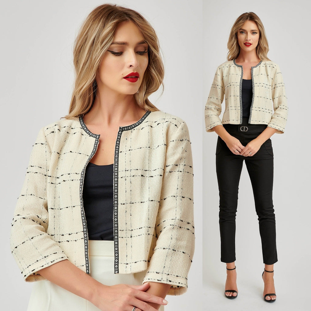 Sacou ivory cu model tesut traditional - Eva