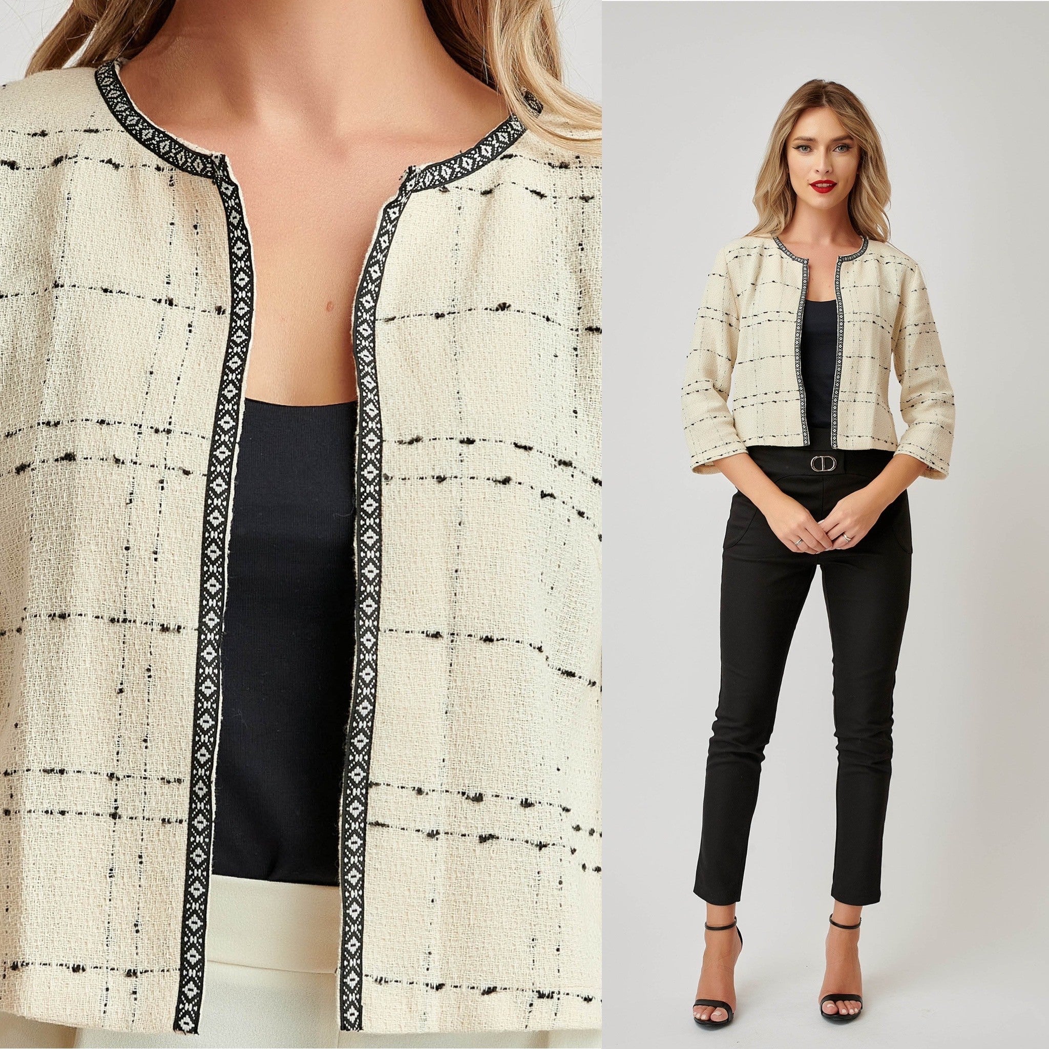 Sacou ivory cu model tesut traditional - Eva