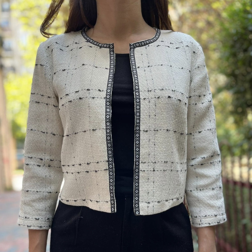 Sacou ivory cu model tesut traditional - Eva