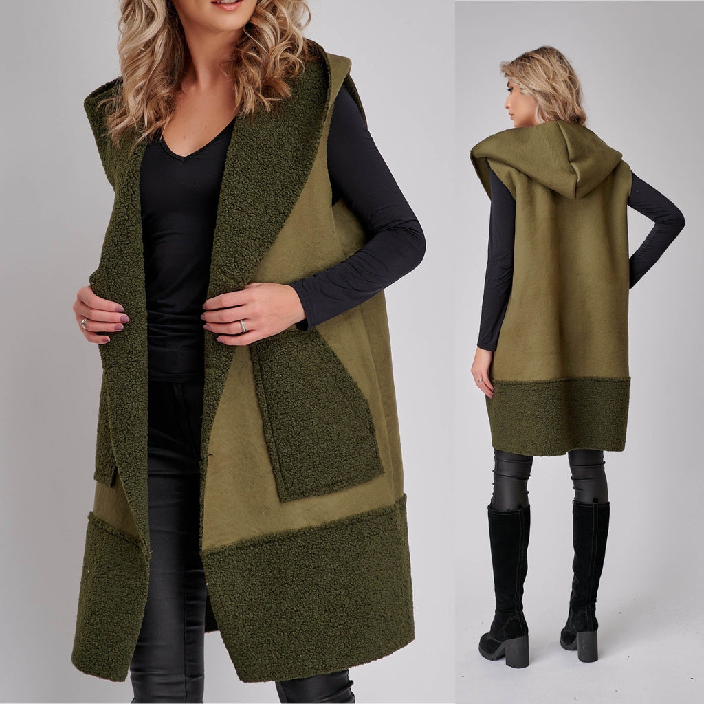 Vesta - Cojoc kaki cu buzunare si gluga - Sanda 01