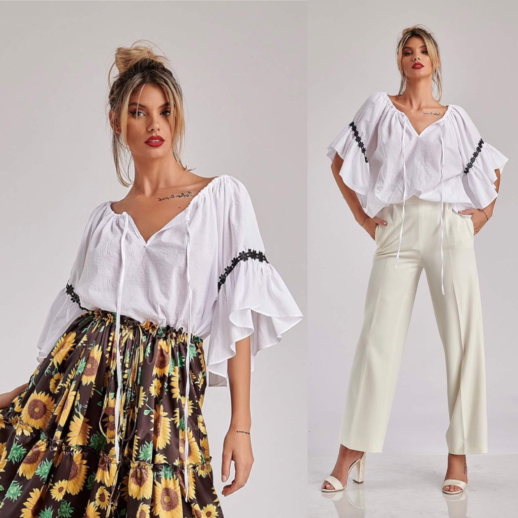 Bluza stilizata din panza topita - alb 06