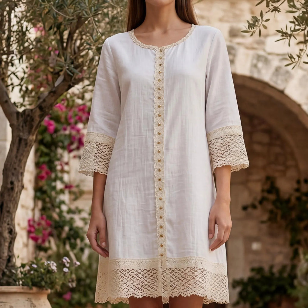 Rochie alba din panza topita cu dantela - Monica 01